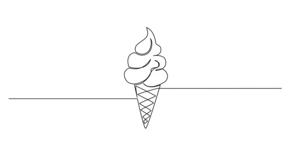 Continuous Single Line Drawing Ice Cream Cone Soft Serve Line — Stock Vector