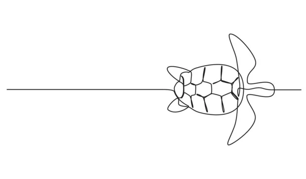 Deniz Kaplumbağasının Aralıksız Tek Çizgi Çizimi Çizgi Sanat Vektörü Illüstrasyonu — Stok Vektör