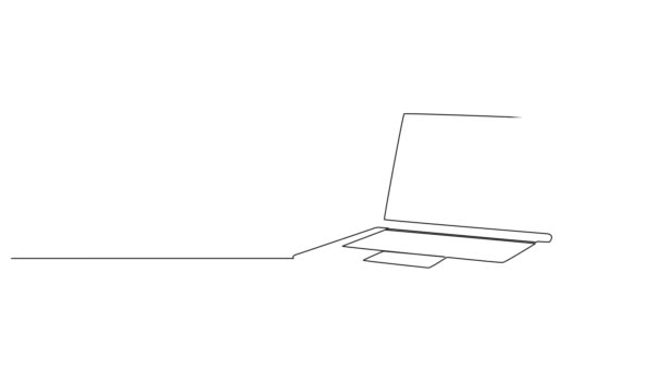 Animierte Fortlaufende Einzeilige Zeichnung Des Laptop Computers Linienkunst Animation — Stockvideo