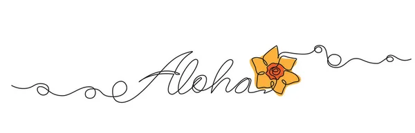 Kontinuerlig Enda Linje Ritning Ordet Aloha Med Färgglada Blomma Linje — Stock vektor
