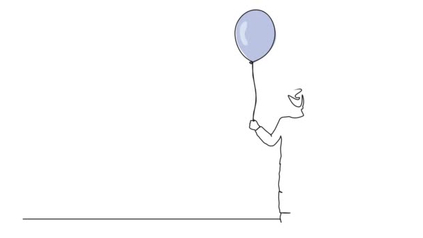 風船を持った幼児の連続した1本の線画をアニメーション化し — ストック動画