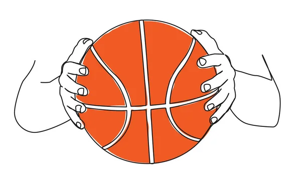 Непрерывный Однолинейный Рисунок Рук Держащих Баскетбол Векторная Иллюстрация — стоковый вектор
