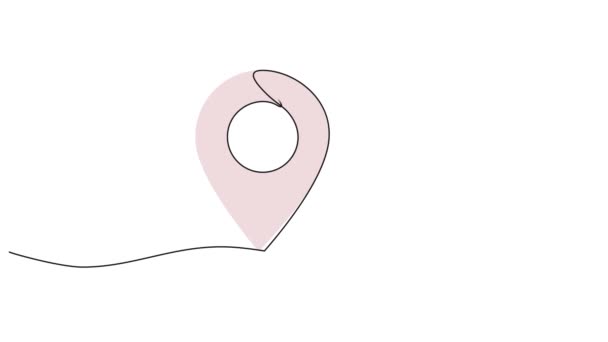 Animowany Rysunek Pojedynczej Linii Markera Lokalizacji Animacja Linii Szpilki Map — Wideo stockowe