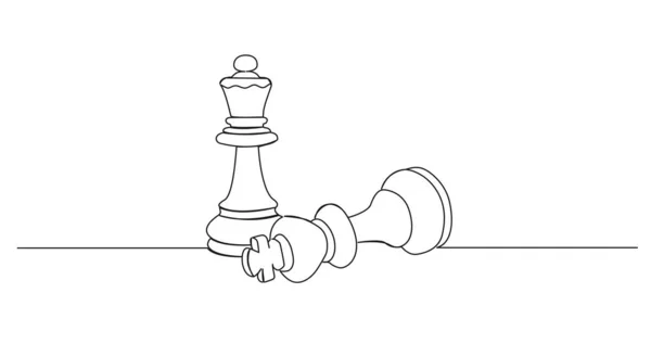 Satranç Oyuncularının Aralıksız Tek Çizgi Çizimi Şah Mat Konsept Çizgisi — Stok Vektör