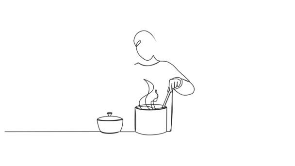 Animasi Gambar Garis Tunggal Berkesinambungan Dari Orang Yang Menyiapkan Makanan — Stok Video