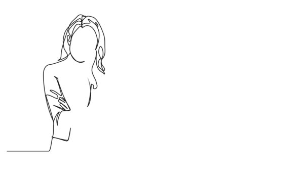 Animowany Ciągły Pojedynczy Rysunek Kobiety Biznesu Skrzyżowanymi Ramionami Animacja Sztuki — Wideo stockowe