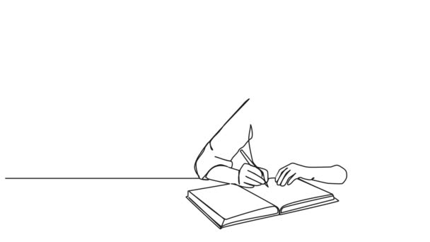 Animated Continuous Single Line Drawing Woman Taking Notes Journal Diary — Stock Video