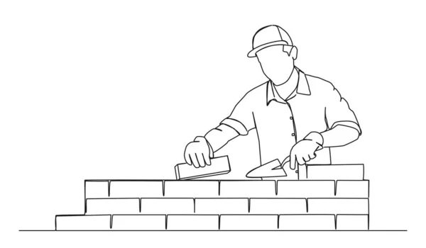Ciągły Rysunek Jednej Linii Muru Budynku Ściany Cegielnia Linia Sztuka — Wektor stockowy
