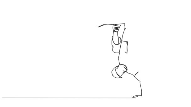 Animated Continuous Single Line Drawing Skateboarder Doing Handplant Trick Skateboarding — Stock Video