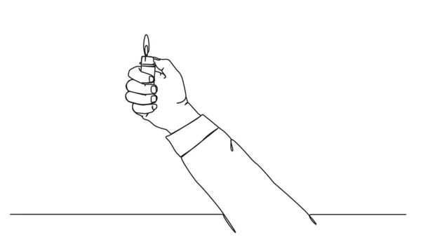 Desenho Contínuo Linha Única Mão Segurando Iluminador Inflamado Ilustração Vetor — Vetor de Stock