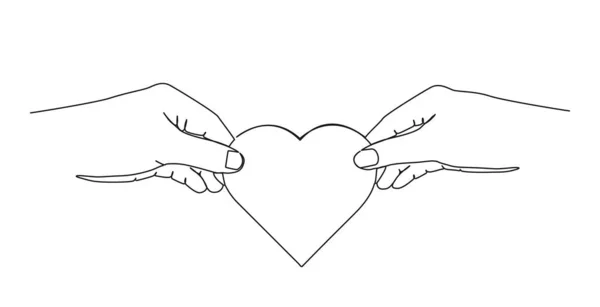 Kontinuierliche Einzeilige Zeichnung Zweier Hände Die Herz Liebe Und Romantik — Stockvektor
