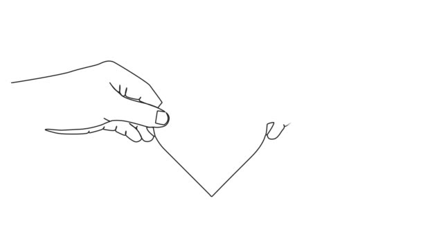 Desenho Linha Única Contínua Animada Duas Mãos Segurando Coração Amor — Vídeo de Stock