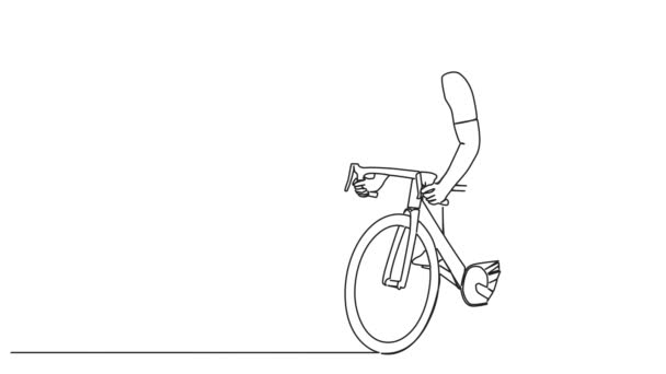Animerad Kontinuerlig Enda Linje Ritning Racing Cyklist Racer Cykel Linje — Stockvideo