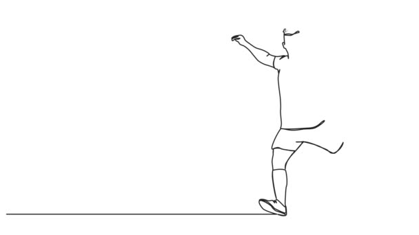 Animierte Kontinuierliche Einzeilige Zeichnung Des Fußballers Der Ball Kickt Linienkunst — Stockvideo