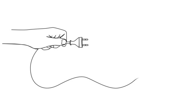 动画连续单线手握延长线 电源插头和插座线艺术动画画图 — 图库视频影像