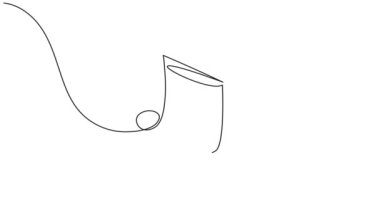 müzik notalarının sürekli tek satır çizimi, soyut nota çizgisi sanat animasyonu