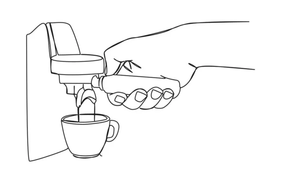 Ciągły Rysunek Jednej Linii Kawy Nalewającej Się Ekspresu Kawy Portafilter — Wektor stockowy