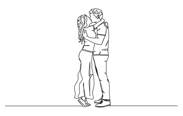 Dessin Continu Une Seule Ligne Couple Embrassant Embrassant Illustration Vectorielle — Image vectorielle