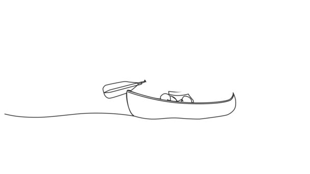 Animated Continuous Single Line Drawing Man Paddling Canoe Lake River — Stock Video