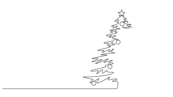 Disegno Continuo Animato Singola Linea Albero Natale Animazione Linea Arte — Video Stock