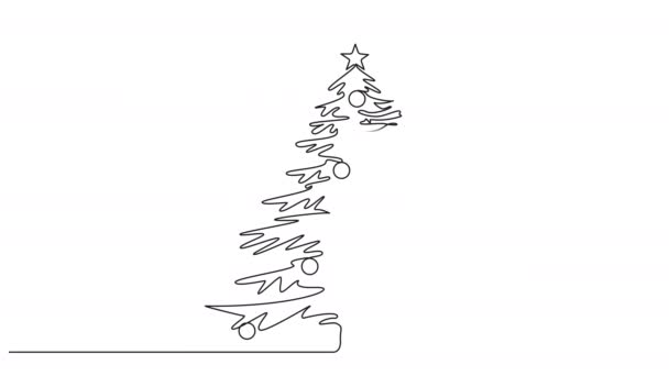 圣诞节树的动画彩色连续单行绘图 线条艺术动画 — 图库视频影像