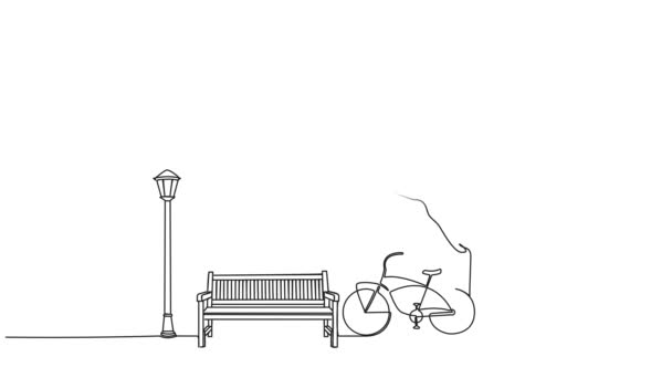公园树下长椅的动画连续单行绘图 线条艺术动画 — 图库视频影像