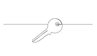 Ön kapının anahtarının aralıksız çizimi, çizgi sanat vektörü illüstrasyonu