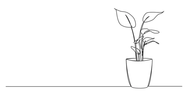 Συνεχές Σχέδιο Μονής Γραμμής Του Φυτού Γλάστρα Εικονογράφηση Φορέα Τέχνης — Διανυσματικό Αρχείο