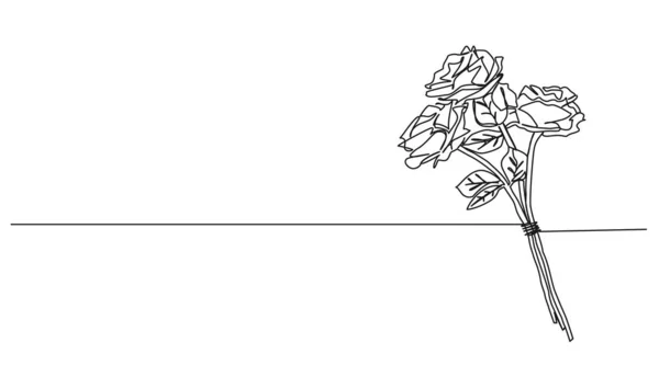 Ciągły Pojedynczy Rysunek Linii Mały Bukiet Róż Kilka Kwiatów Linii — Wektor stockowy