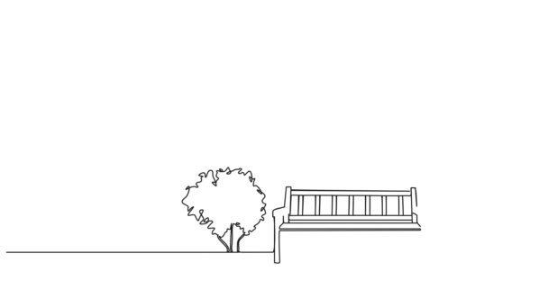 Disegno Continuo Animato Singola Linea Panca Lanterna Nel Parco Pubblico — Video Stock