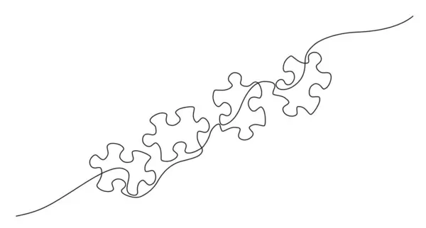 Непрерывный Однолинейный Рисунок Кусочков Головоломки Решение Сложных Задач — стоковый вектор