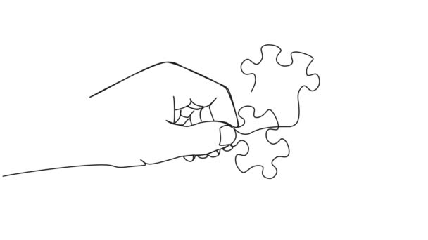 Desenho Linha Única Contínua Animada Mão Segurando Peça Quebra Cabeça — Vídeo de Stock