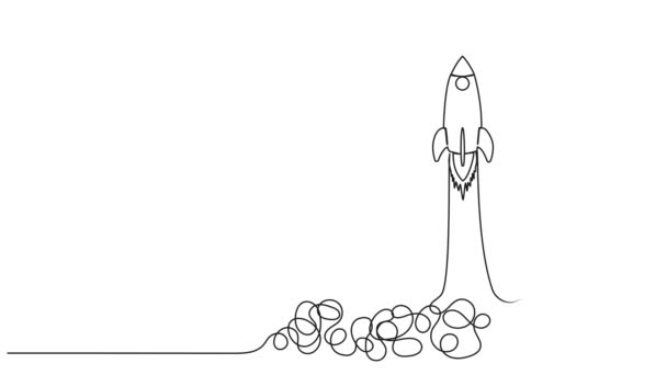 Disegno Continuo Animato Singola Linea Decollo Astronave Razzo Lancio Razzo — Video Stock