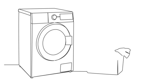 Animovaný Souvislý Jednořádkový Výkres Pračky Koše Prádlem Line Art Animace — Stock video