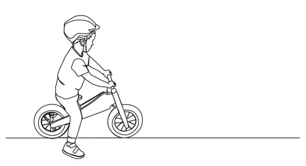 Desenho Contínuo Linha Única Criança Com Capacete Bicicleta Bicicleta Equilíbrio — Vetor de Stock