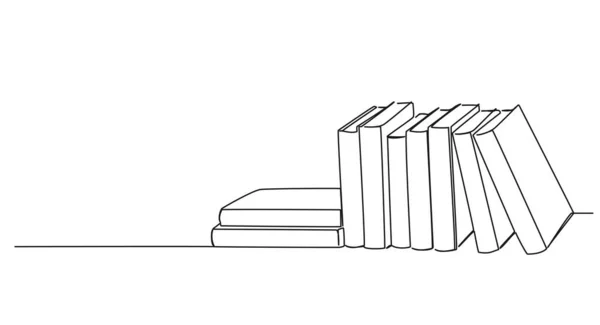 Συνεχή Μονοσήμαντο Σχέδιο Της Στοίβας Των Βιβλίων Στο Ράφι Γραμμή — Διανυσματικό Αρχείο