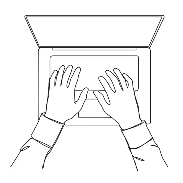 Desenho Contínuo Linha Única Mãos Digitando Teclado Computador Portátil Ilustração —  Vetores de Stock