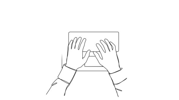 Geanimeerde Continue Enkele Lijn Tekening Van Handen Typen Laptop Computer — Stockvideo
