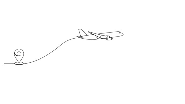 Animowany Ciągły Jednoliniowy Rysunek Koncepcji Podróży Lotniczych Płaszczyzną Pasażerską Animacja — Wideo stockowe