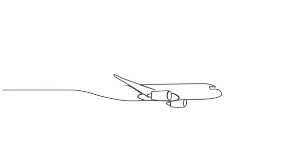 Animowany Ciągły Jednoliniowy Rysunek Samolotu Pasażerskiego Animacja Sztuki Linii Lotniczych — Wideo stockowe
