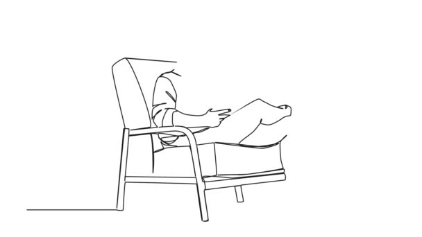 Animated Continuous Single Line Drawing Man Comfortable Armchair Reading Book — Stock Video