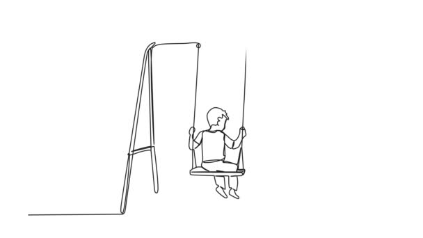 Анимационный Непрерывный Рисунок Одной Линии Ребенка Качелях Линейная Анимация — стоковое видео