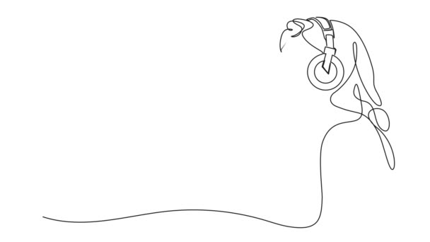 Animierte Kontinuierliche Einzeilige Zeichnung Einer Jungen Frau Die Kopfhörer Trägt — Stockvideo