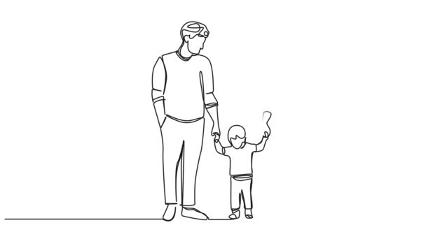 Animated Continuous Single Line Drawing Parents Walking Child Middle Holding — Stock Video