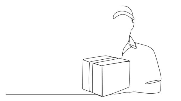 Animated Continuous Single Line Drawing Package Delivery Person Holding Parcel — Stock Video