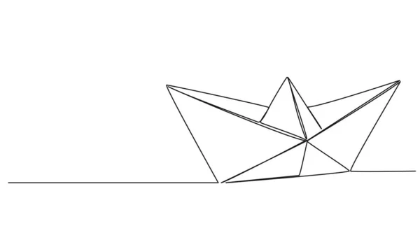 Kontinuierliche Einzeilige Zeichnung Von Origami Papierboot Linienkunst Vektor Illustration — Stockvektor