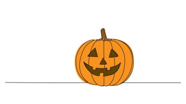 Cadılar bayramı balkabağı balkabağı balkabağı çiziminin aralıksız tek çizgi çizimi, çizgi sanat vektörü illüstrasyonu