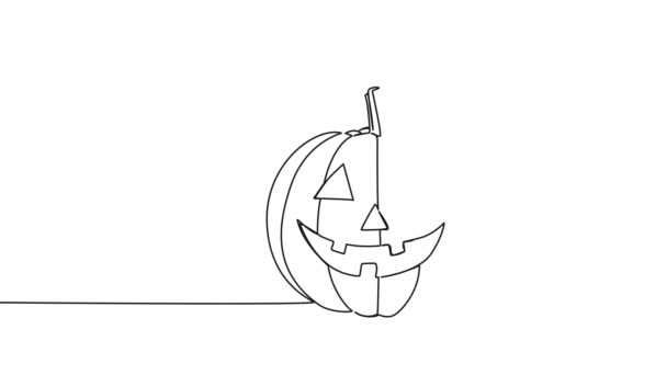 Анимированный Раскрашенный Непрерывный Рисунок Одной Линии Тыквы Хэллоуина Джек Фонарями — стоковое видео