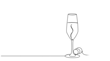 Köpüklü şarap şişesi ve şampanya kadehi çizimleri, çizgi sanat animasyonları