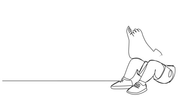动画连续单行画伤心或沮丧的幼儿坐在地板上 双手捂着脸 线条艺术动画 — 图库视频影像